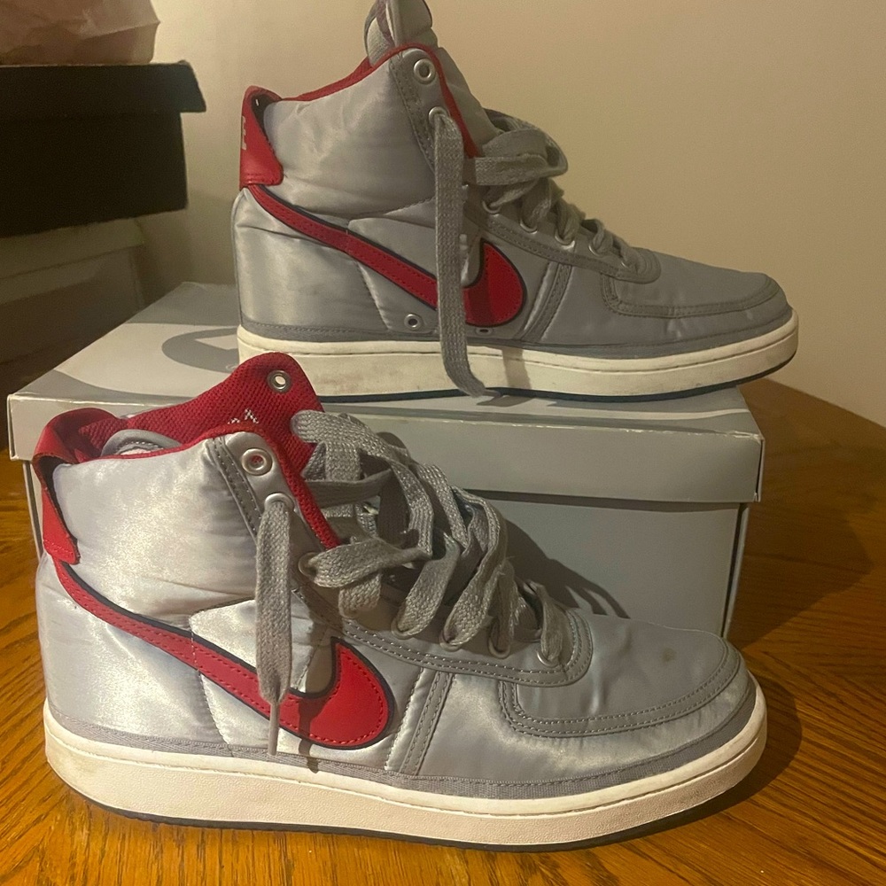 Nike high top, grey and red, size 10, worn